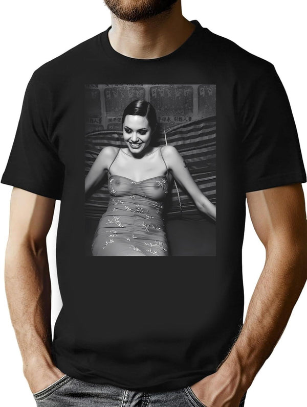 Angelina Sexy Smile T-Shirt for Men & Women, T-Shirts Graphic Tee - Black