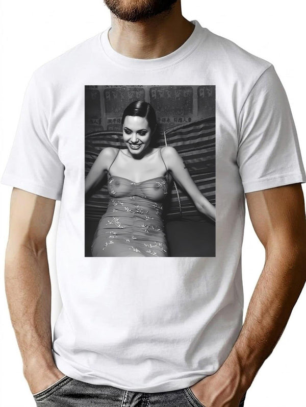Angelina Sexy Smile T-Shirt for Men & Women, T-Shirts Graphic Tee - White