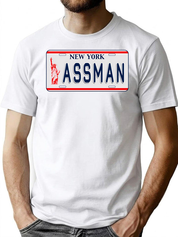 Assman License Plate T-Shirt for Men & Women, T-Shirts Graphic Tee - White
