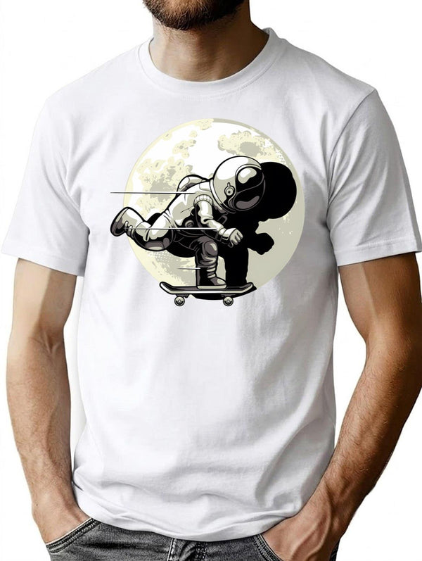 Astronaut Skateboarding T-Shirt for Men & Women, T-Shirts Graphic Tee - White
