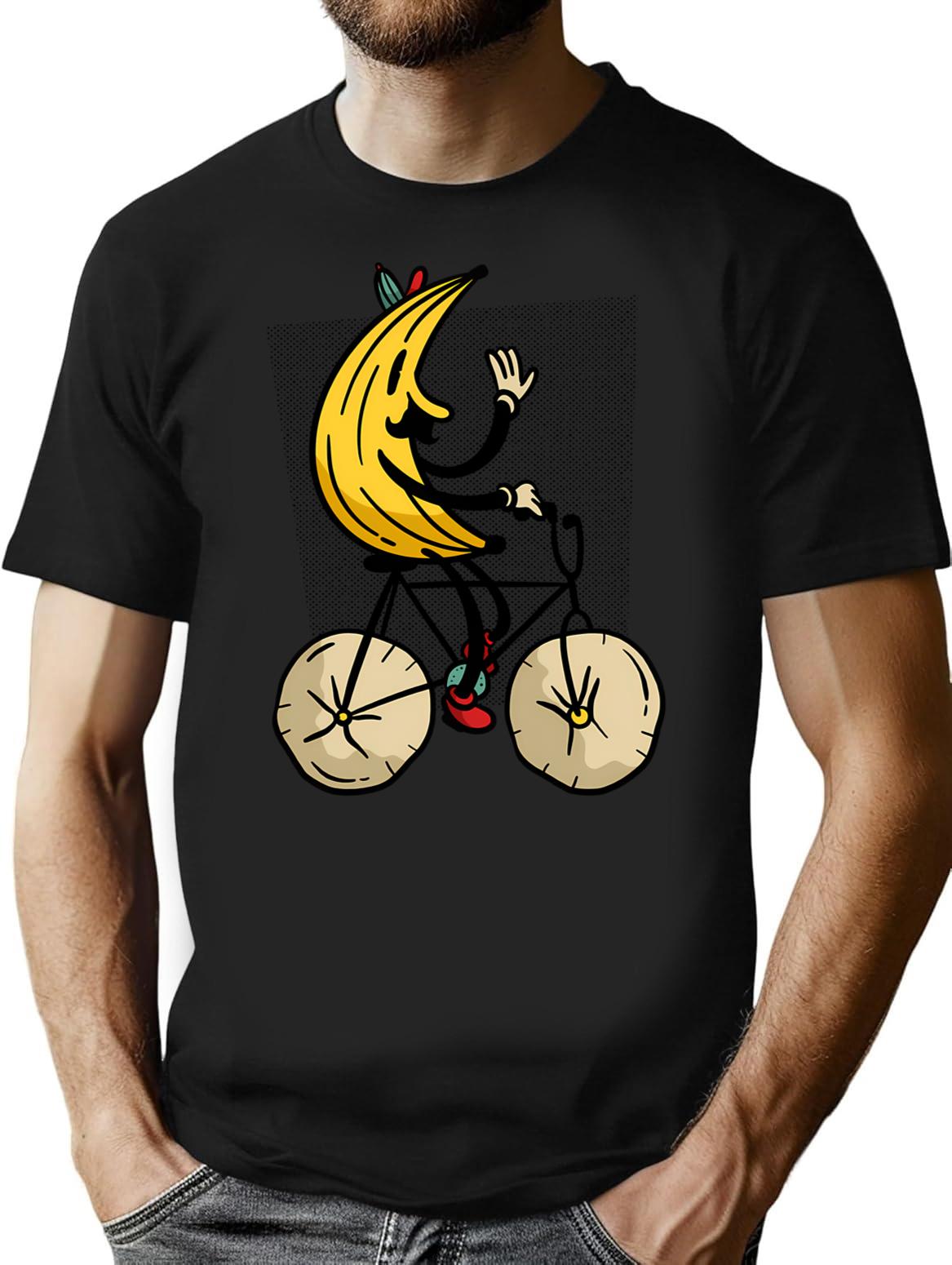 Banana Riding Bike Banana Cycling T-Shirt for Men & Women, T-Shirts Graphic Tee - Black