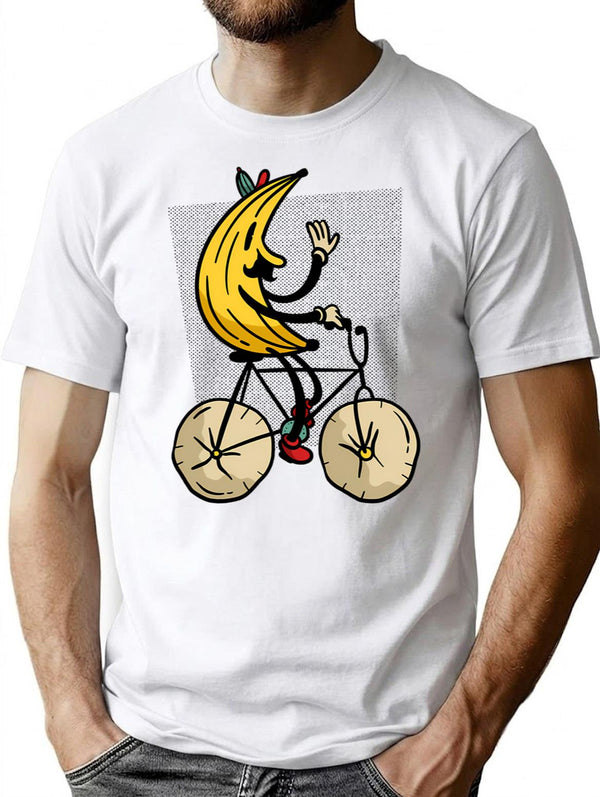Banana Riding Bike Banana Cycling T-Shirt for Men & Women, T-Shirts Graphic Tee - White
