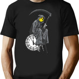 Banksy Grim Reaper Clock T-Shirt for Men & Women, T-Shirts Graphic Tee - Black