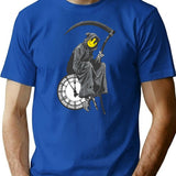 Banksy Grim Reaper Clock T-Shirt for Men & Women, T-Shirts Graphic Tee - Blue