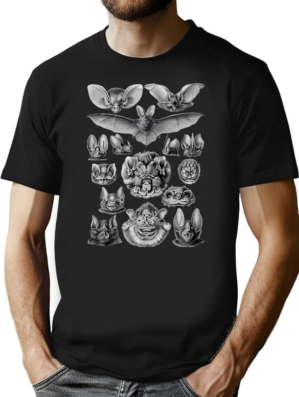 Bat Haeckel Illustration T-Shirt for Men & Women, T-Shirts Graphic Tee - Black