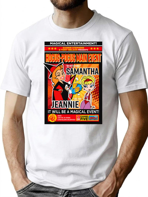 Battle Samantha Vs Jeannie Magic Event T-Shirt for Men & Women, T-Shirts Graphic Tee - White