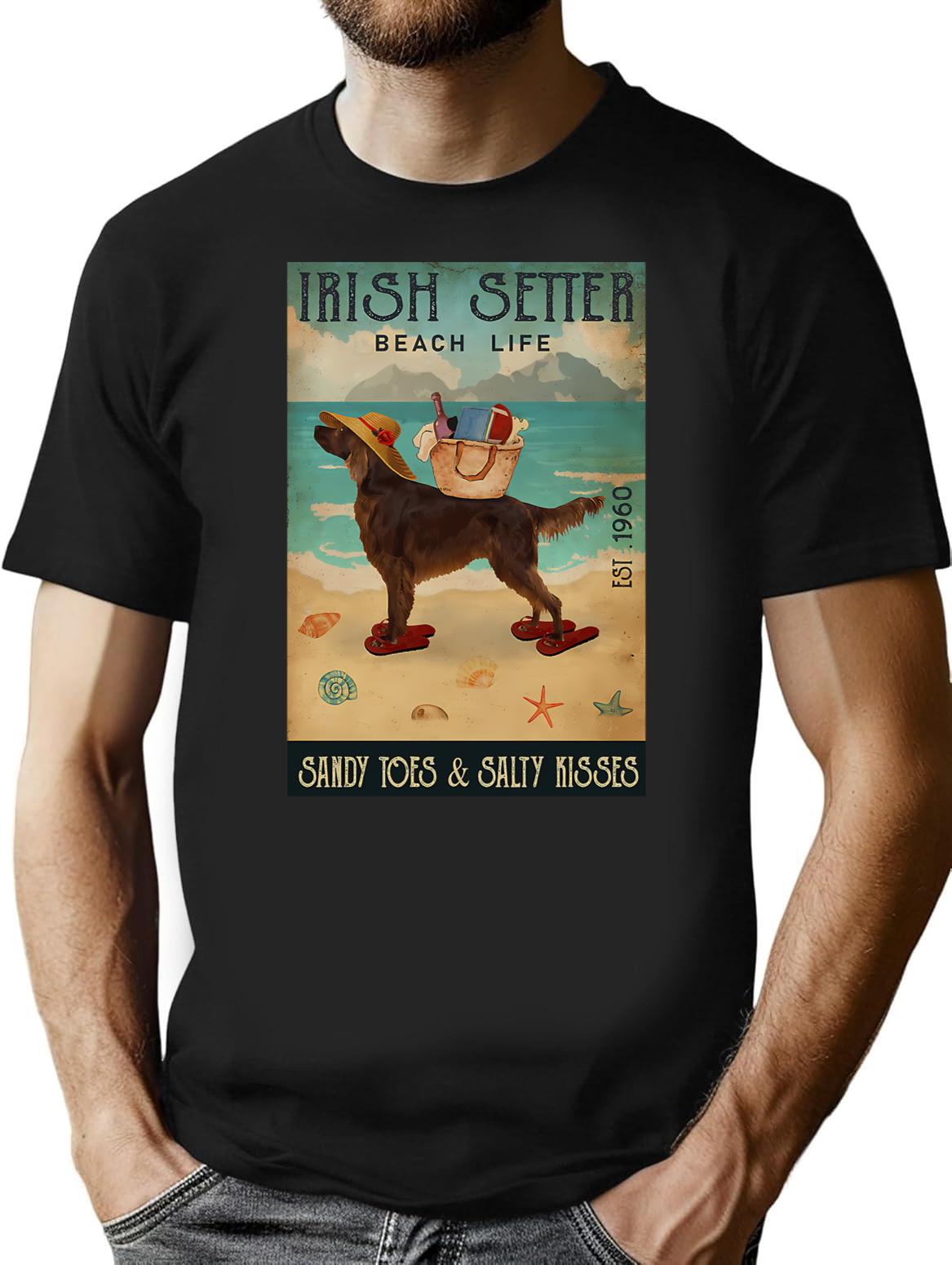 Beach Life Sandy Toes Irish Setter Dog T-Shirt for Men & Women, T-Shirts Graphic Tee - Black