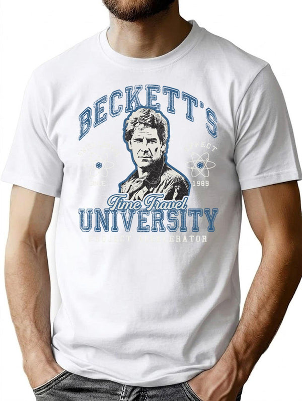 Beckett'S Time Travel University T-Shirt for Men & Women, T-Shirts Graphic Tee - White