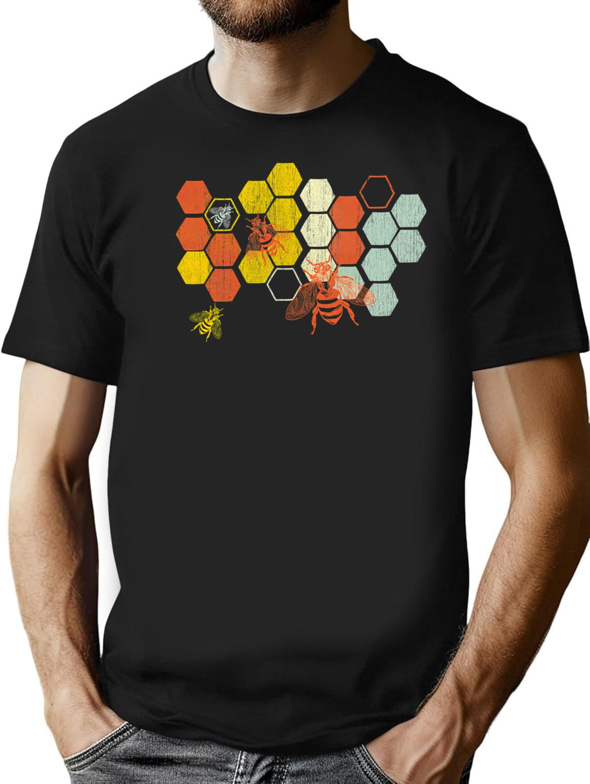 Beekeeper Beekeeping Honey Retro Vintage Honeycomb Funny T Shirt T-Shirt for Men & Women, T-Shirts Graphic Tee - Black