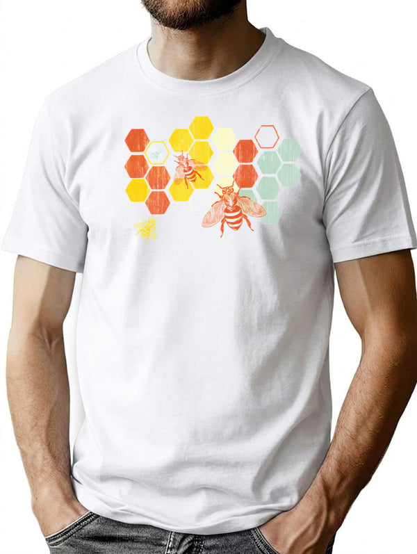 Beekeeper Beekeeping Honey Retro Vintage Honeycomb Funny T Shirt T-Shirt for Men & Women, T-Shirts Graphic Tee - White