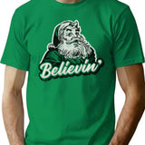 Believin Santa Claus T-Shirt for Men & Women, T-Shirts Graphic Tee - Green