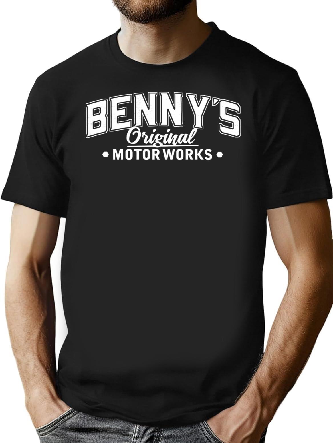 Benny's Original Motorworks White Weathered Logo Design From Los Santos San Andreas T-Shirt - Black