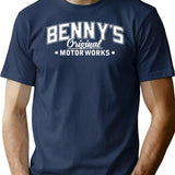 Benny's Original Motorworks White Weathered Logo Design From Los Santos San Andreas T-Shirt - Navy