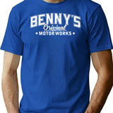 Benny's Original Motorworks White Weathered Logo Design From Los Santos San Andreas T-Shirt - Blue
