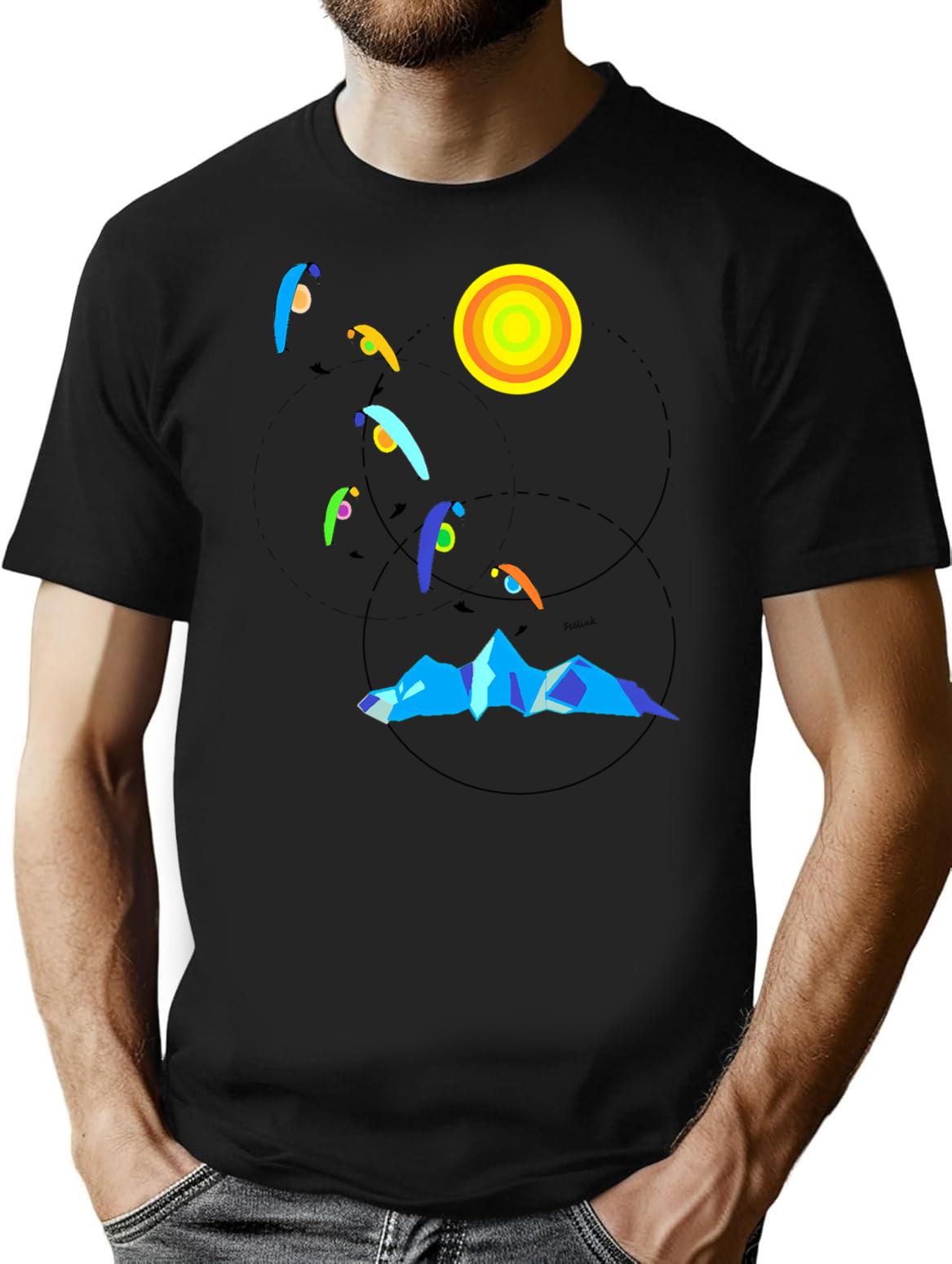 Berg Paraglider Paragliding Sun T-Shirt - Retro Graphic Tee for Men & Women - Black