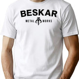 Beskar Metal Works T-Shirt - Retro Graphic Tee for Men & Women - White