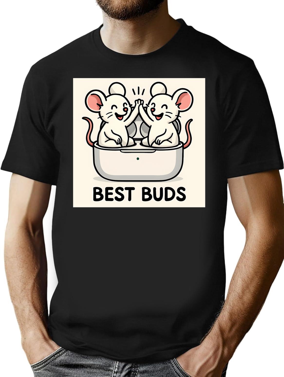 Best Buds 1 T-Shirt - Retro Graphic Tee for Men & Women - Black