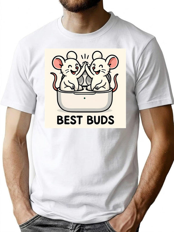 Best Buds 1 T-Shirt - Retro Graphic Tee for Men & Women - White