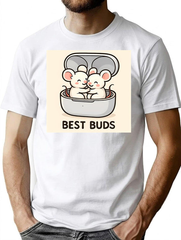 Best Buds 2 T-Shirt - Retro Graphic Tee for Men & Women - White