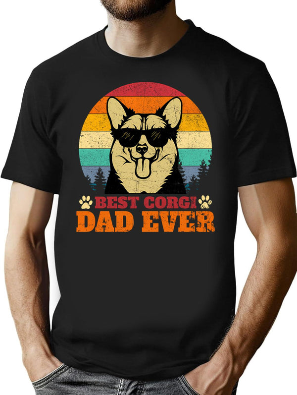 Best Corgi Dad Ever Retro Vintage T-Shirt for Men & Women, T-Shirts Graphic Tee - Black