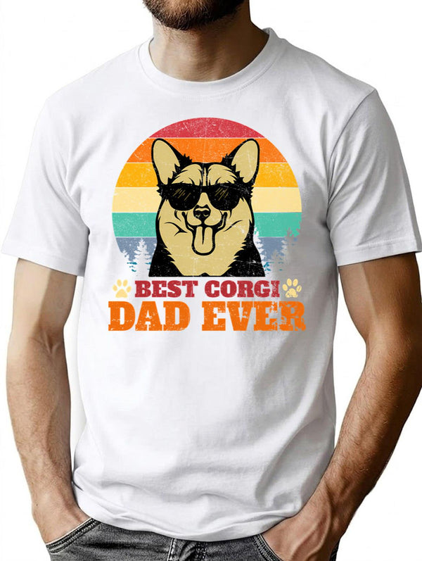 Best Corgi Dad Ever Retro Vintage T-Shirt - White
