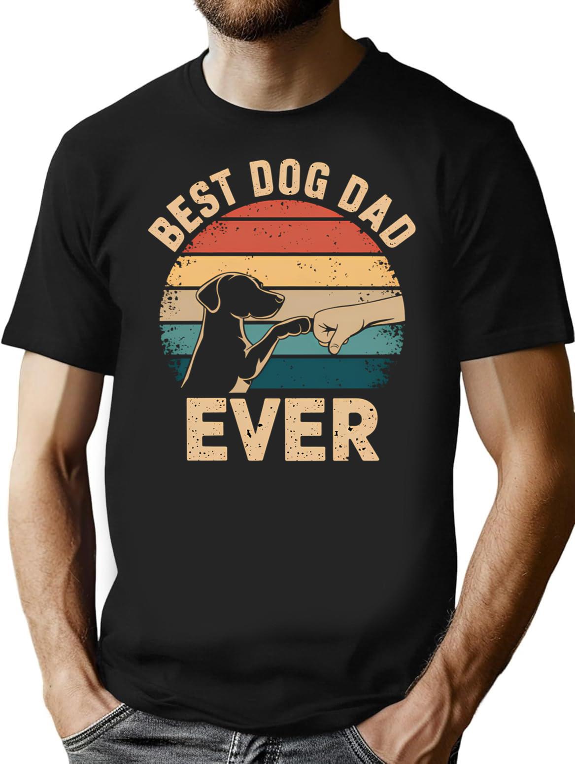 Best Dog Dad Ever T-Shirt - Retro Graphic Tee for Men & Women - Black