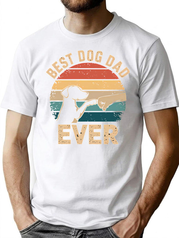 Best Dog Dad Ever T-Shirt - Retro Graphic Tee for Men & Women - White