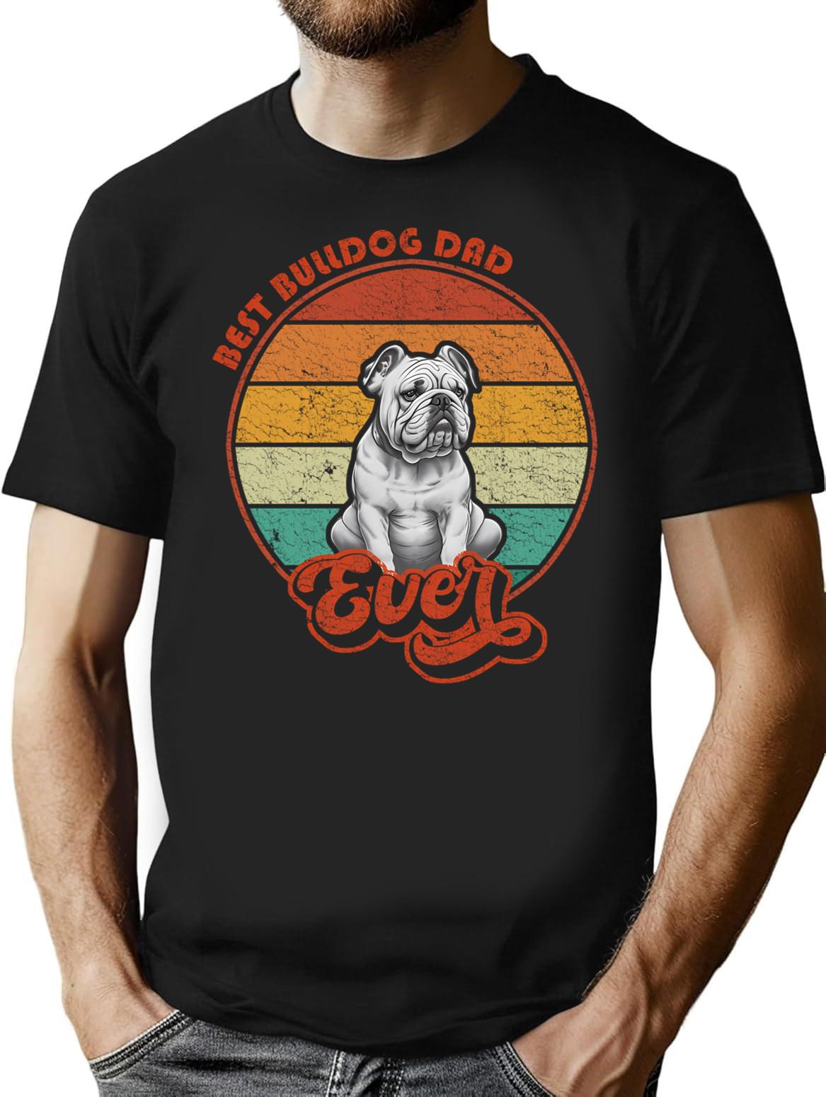 Best English Bulldog Dad Ever - Vintage Sunset - Vintage English Bulldog T-Shirt - Black