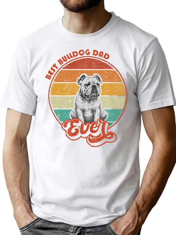 Best English Bulldog Dad Ever - Vintage Sunset - Vintage English Bulldog T-Shirt - White