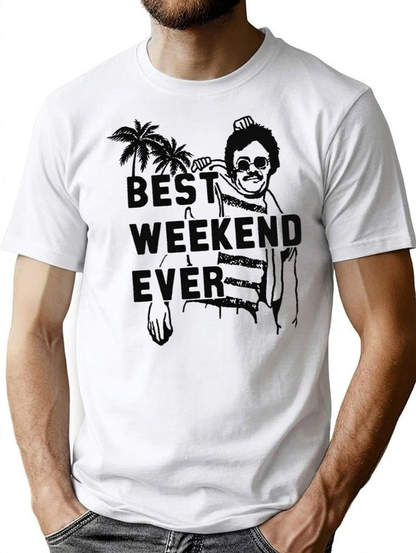 Best Weekend Ever Cool Movie Quote Vintage Retro Funny 80s Graphic Hilarious Beer Drinking Witty Alcohol Party At Bernies T-Shirt - White