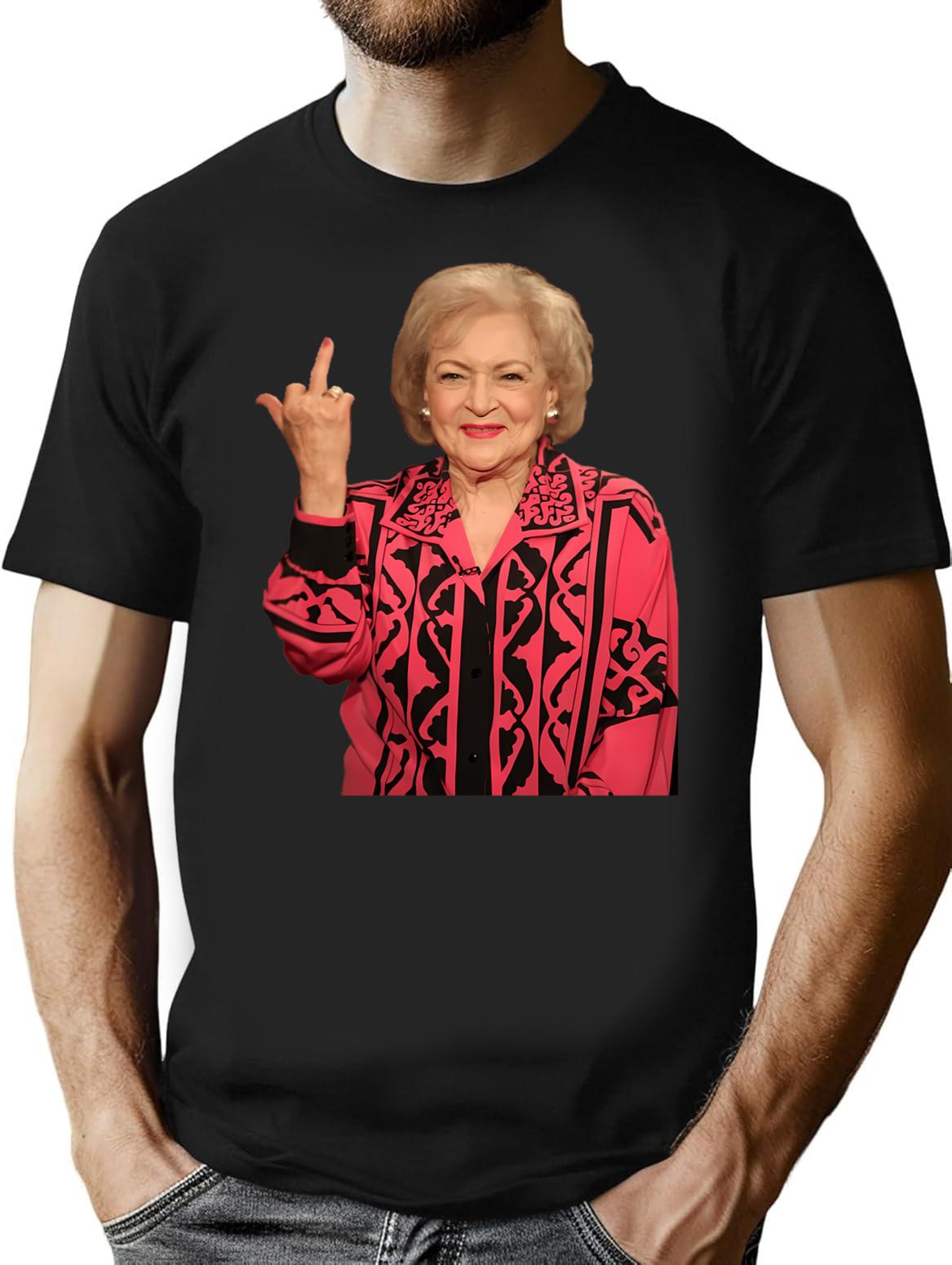 Betty White Middle Finger (1) T-Shirt - Retro Graphic Tee for Men & Women - Black