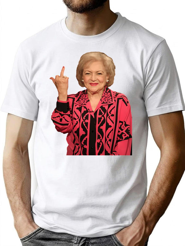 Betty White Middle Finger (1) T-Shirt - Retro Graphic Tee for Men & Women - White