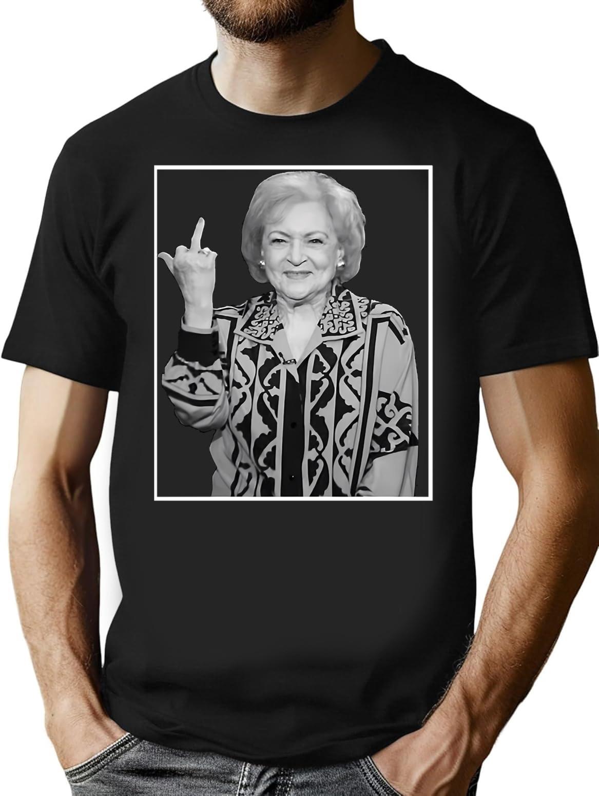 Betty White Middle Finger T-Shirt - Retro Graphic Tee for Men & Women - Black