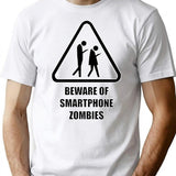 Beware Of Smartphone Zombie T-Shirt - Retro Graphic Tee for Men & Women - White