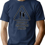 Beware Of Smartphone Zombie T-Shirt - Retro Graphic Tee for Men & Women - Navy