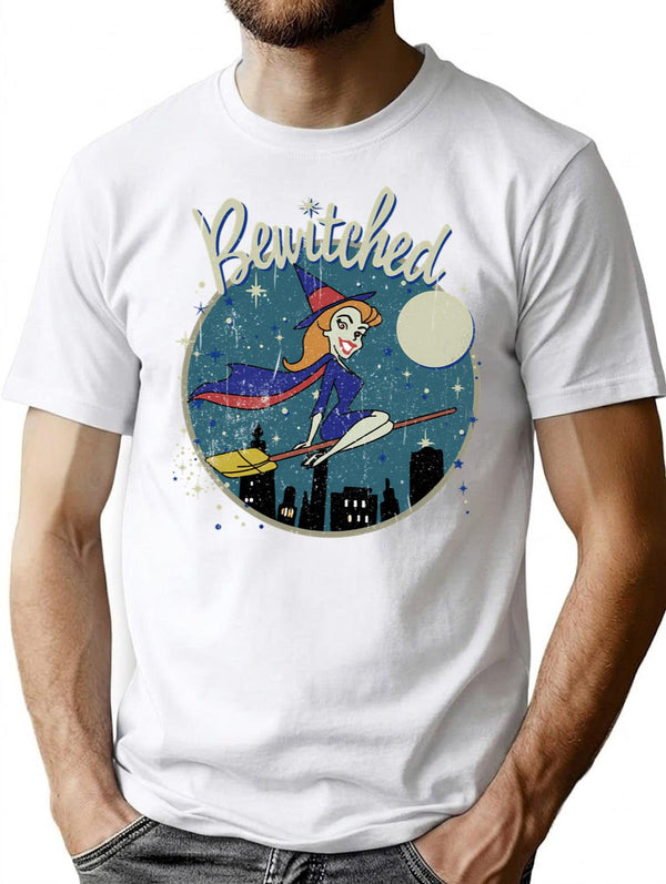 Bewitched Oval Vintage Worn T-Shirt for Men & Women, T-Shirts Graphic Tee - White