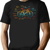 Bicycle Anatomy Vintage T-Shirt - Retro Graphic Casual Tee - Black