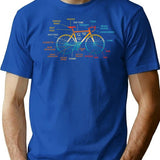 Bicycle Anatomy Vintage T-Shirt - Retro Graphic Casual Tee - Blue