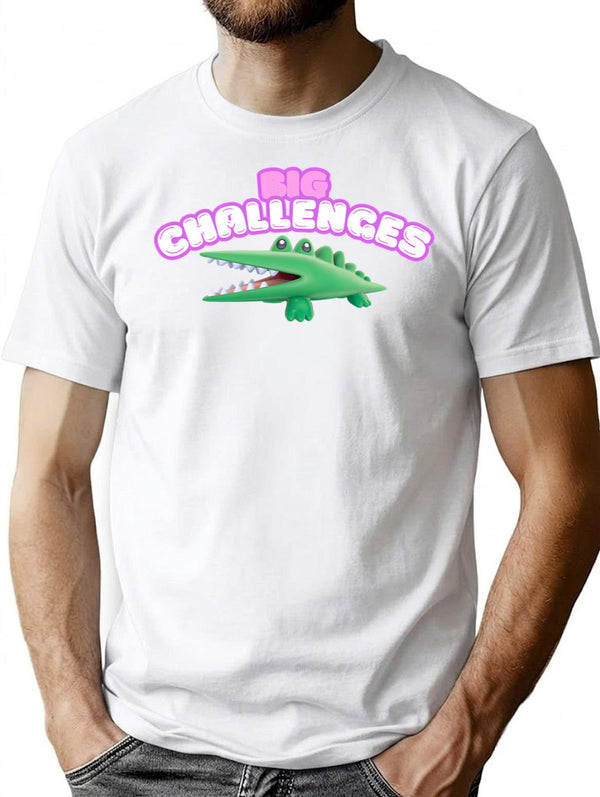 Big Challenges Alligator (1) T-Shirt - Retro Graphic Tee for Men & Women - White