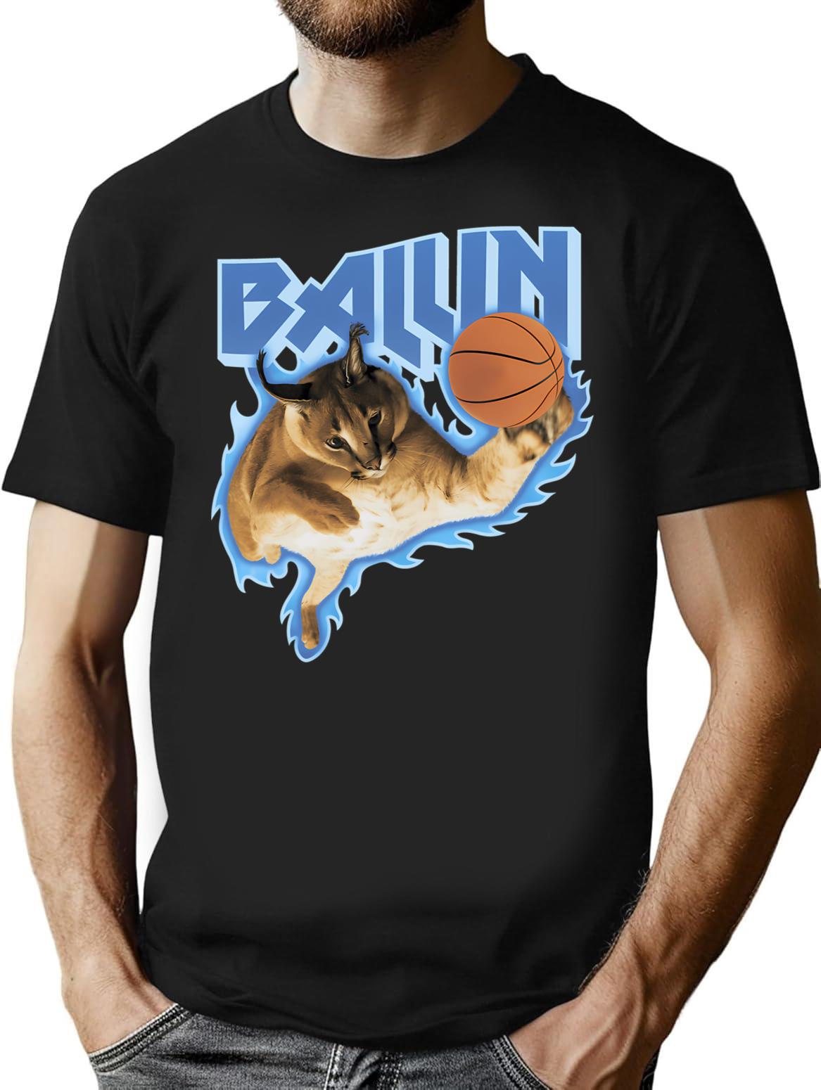 Big Floppa Balling Meme T-Shirt - Retro Graphic Tee for Men & Women - Black