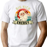 Big Nick Energy Christmas Vintage Santa Claus Retro Sunset Curved Text Funny Xmas Gift For Nick Nicholas T-Shirt - White
