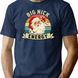 Big Nick Energy Christmas Vintage Santa Claus Retro Sunset Curved Text Funny Xmas Gift For Nick Nicholas T-Shirt - Navy