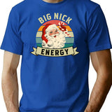 Big Nick Energy Christmas Vintage Santa Claus Retro Sunset Curved Text Funny Xmas Gift For Nick Nicholas T-Shirt - Blue