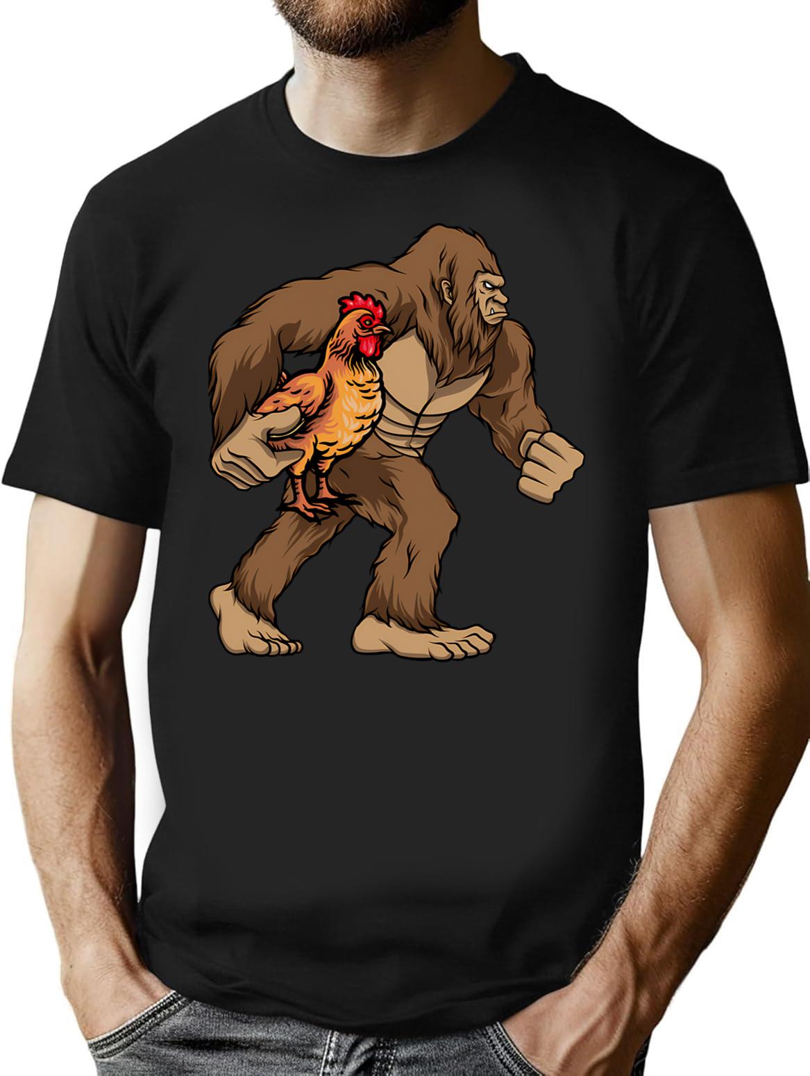 Bigfoot Carrying Chicken Funny Sasquatch Gift T-Shirt - Black