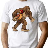 Bigfoot Carrying Chicken Funny Sasquatch Gift T-Shirt - White