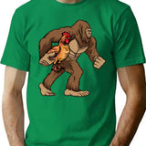 Bigfoot Carrying Chicken Funny Sasquatch Gift T-Shirt - Green