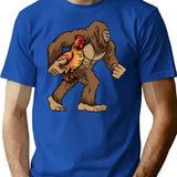 Bigfoot Carrying Chicken Funny Sasquatch Gift T-Shirt - Blue