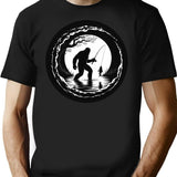 Bigfoot Fishing T-Shirt - Retro Graphic Tee for Men & Women - Black