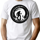 Bigfoot Fishing T-Shirt - Retro Graphic Tee for Men & Women - White