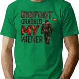 Bigfoot Grabbed My Wiener T-Shirt - Retro Graphic Tee for Men & Women - Green